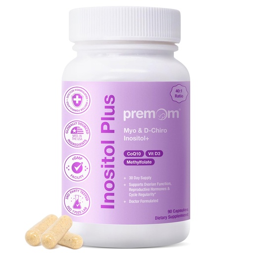 [BRSRAAT3A4HQIC3L] Premom Inositol Plus Supplement for Women, 2,000mg Myo-Inositol & 50mg D-Chiro Inositol, 40:1 Ratio, CoQ10, Methylfolate & Vitamin D3, Fertility, Hormone Balance & Ovarian Support*, 90 Veggie Capsules