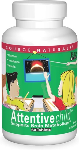 [BRSWIY3YON6WGHLU] Source Naturals Attentive Child - Healthy Cognitive Nutrients for Active Children - Improved Focus & Attention with DMAE, Magnesium, Zinc & Grape Seed Extract - 60 Tablets