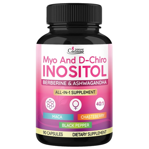 [BRSRABQNDECQ423A] Organic Cadane Myo & D-Chiro Inositol Supplement | Formula with Ashwagandha, Maca, Chasteberry, Berberine & Black Pepper | Supports Women's Balance & Wellness | Vegan, Non-GMO - 90 Capsules
