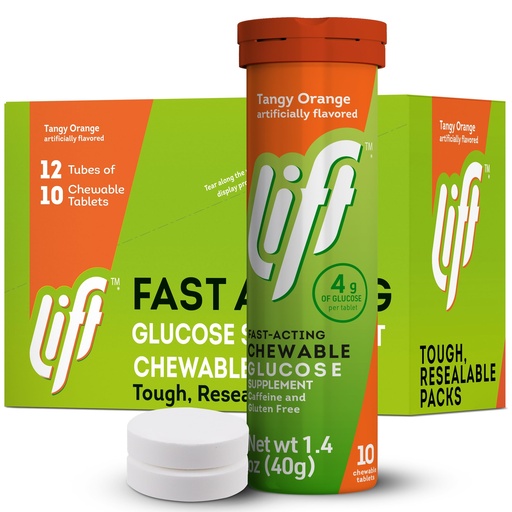 [BRSWYFQDOUBAM3TV] Lift Glucose Fast-Acting Glucose Chewable Energy Tablets, Orange, 10 ct Tube (Pack of 12)