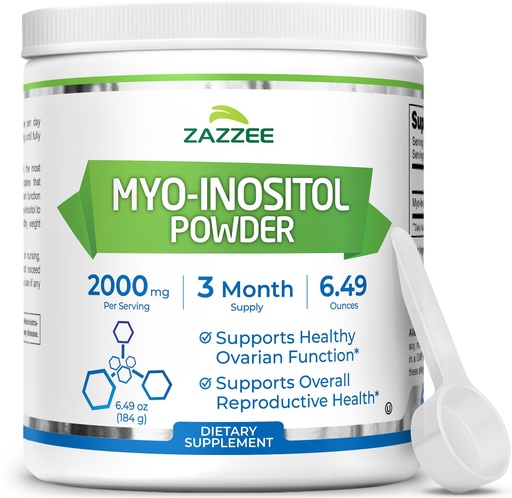 [BRSREEAROUFAYDYZ] Zazzee Myo-Inositol Powder, 3 Month Supply, 92 Servings, 2000 mg per Serving, Free Scoop for Exact Dosage, 6.49 Ounces, Certified Kosher, 100% Pure, Fertility & Reproductive Support, Made in the USA