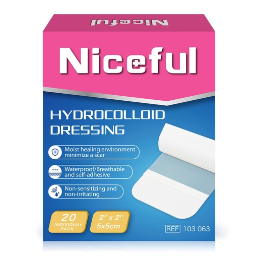 [BRSRMHAHAEORUD3L] Niceful 20 Count Hydrocolloid Bandages 2" x 2", Wound Dressing Small Hydrocolloid Gel Bandages for Wounds, Wound Healing Bed Sore Bandage