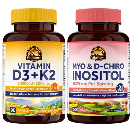 [BRSRE2YQPMNRGDQU] Vitalitown D3 K2 & Inositol Bundle - Vitamin D3 10000 IU + K2 MK7 200mcg + Myo-Inositol & D-Chiro for Women, Immune Support & Hormone Balance, Non-GMO
