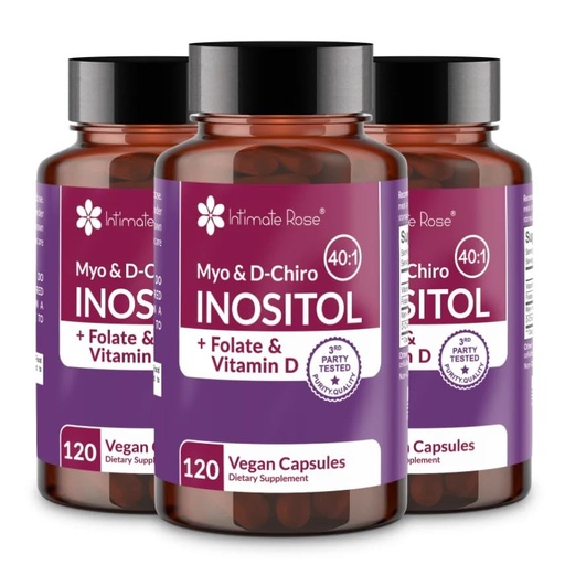 [BRSRABT7CUARQF3A] Intimate Rose Myo-Inositol & D-Chiro Inositol Supplement with Folate and Vitamin D - Support Hormonal Balance, Regular Cycles and Ovarian Health - 30-Day Supply - 40:1 Ratio Capsules (Pack of 3)
