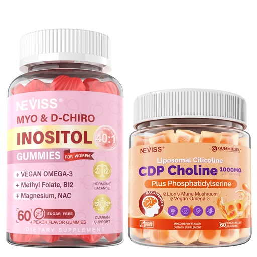[BRSRGGL7CJ4BQFA3] NEVISS Myo-Inositol & D-Chiro Inositol Gummies + Citicoline 1000mg, CDP Choline Gummies & Phosphatidylserine 300mg