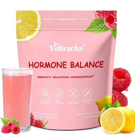 [BRSRGZA2BANQMAL5] Hormone Balance for Women, Myo & D-Chiro Inositol Powder with Folate & Amino Acid & Ashwagandha - Ovarian Support, Mood Regulation & PMS Relief, Raspberry Lemon, 15 Servings