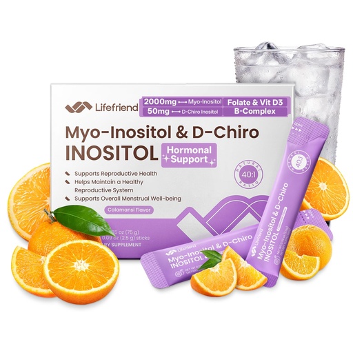 [BRSRGHD3C5YAY23V] Myo-Inositol & D-Chiro Inositol Powder 40:1 - Inositol Supplement for Women, PCOS & Hormonal Balance Support - Folate, D3-30 Calamansi Lime Stick Packs