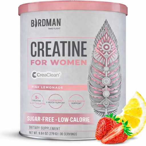[BRSRECANOUPA2FD3] BIRDMAN Creatine for Women | Creatine Monohydrate Powder with Myo & D-Chiro Inositol, Hyaluronic Acid, Zinc, Electrolytes and Vitamins | Sugar Free, Pink Lemonade | 30 Servings
