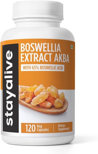 [BRSRAGD4BMBRS3L6] STAY ALIVE Boswellia Serrata Extract Capsules 1000mg with AKBA and 65% Boswellic Acid, 12:1 Resin Extract Powder, 120 Count for 2-Month Supply, Non-GMO and Gluten-Free Boswellia Supplement