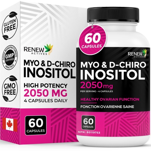 [BRSRMZYTCQBBGCA2] Renew Actives Myo-Inositol & D-Chiro Inositol – Promotes Balanced Ovarian Function, Regulates Menstrual Cycle, Hormonal Harmony, & Metabolic Health for Women's Wellness – 60 Capsules