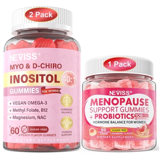 [BRSRE2Q7CENBQCL2] NEVISS 2 Pack Myo-Inositol & D-Chiro Inositol Gummies & 1 Pack Menopause Supplement Filled Gummies