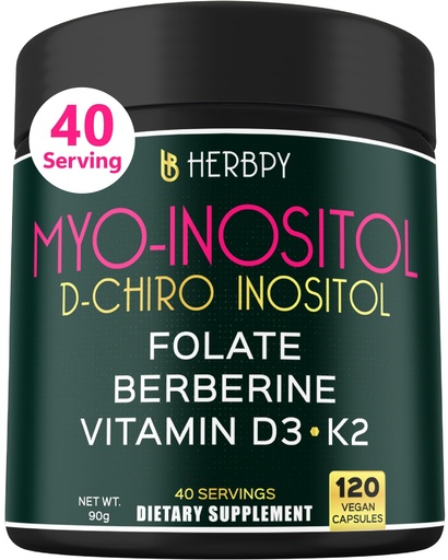 [BRSREYATAV5RU3QU] Herbpy 6in1 Premium 40:1 Myo-Inositol & D-Chiro Inositol Supplement for Women with Folate, Berberine HCl 97%, Vitamin D3 & K2 - Hormonal Balance & Ovarian Health Support- 120 Vegan Capsules