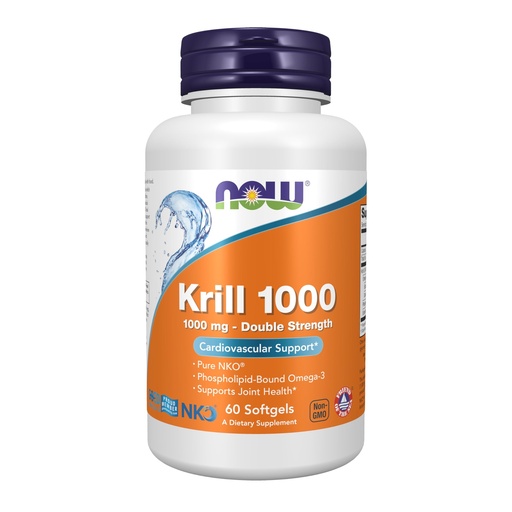 [BRSWIYLRBUFWYFA5] NOW Foods Supplements, Neptune Krill, Double Strength 1000 mg, Phospholipid-Bound Omega-3, 60 Softgels