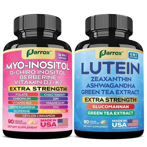 [BRSREAYCBB6AAYDV] Myo Inositol & Lutein Bundle – 16-in-1 Myo & D-Chiro Inositol Complex with DIM, Berberine & Chasteberry + 6-in-1 Eye & Wellness Support with Lutein, Zeaxanthin & Saffron