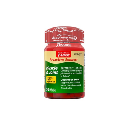 [BRSRABILCN6QAE35] Tylenol Proactive Support from, Muscle and Joint Supplements for Women and Men, Drug Free, Tamarind, Turmeric, Cucumber Extract to Improve Joint Comfort and Flexibility, 30‑Count, 1‑Month Supply