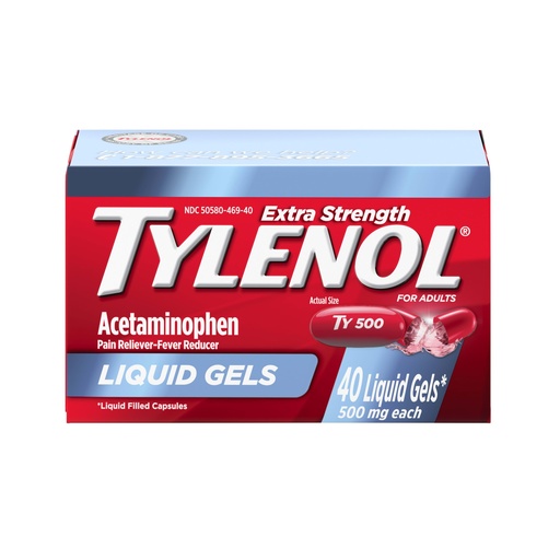[BRSREHYCCJ6GC2AY] Tylenol Extra Strength Acetaminophen Liquid Gels, 500 mg per Gel, Strong, Fast Pain Relief Capsules, Fever Reducer, Gentle on Stomach, Relieve Headache Pain, Backache and Muscle Aches, 40 Count