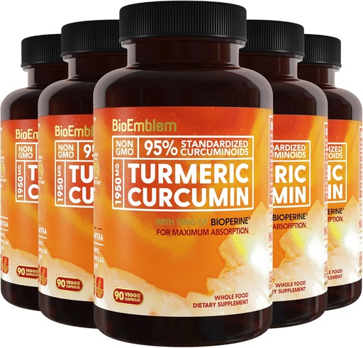 [BRSRMEIRDMFB4DLO] BioEmblem Turmeric Curcumin Supplement with BioPerine | Joint Support & Heart Health | with Organic Turmeric Powder & 95% Curcuminoids Extract | California Made, Non-GMO, 150-Day Supply
