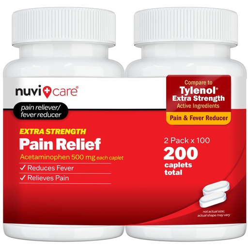 [BRSRACQZO4AQEDLJ] NUVICARE Acetaminophen 500mg Extra Strength Pain Relief - Compare to Tylenol Extra Strength Pain Reliever & Fever Reducer - 500mg Tablets for Adults for Headaches (2 Pack)