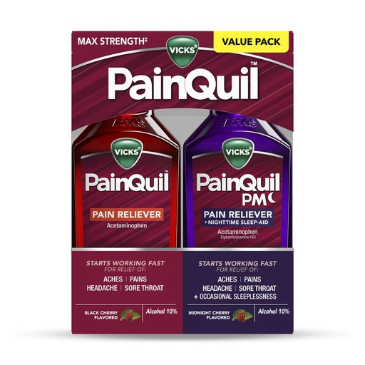 [BRSRAAIOBMDRYYLA] Vicks PainQuil & PainQuil PM Pain Relief Liquid, 1000mg Acetaminophen, 2x12 oz