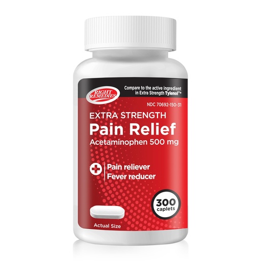 [BRSROGICCF7WKGTG] RIGHT REMEDIES Extra Strength Pain Relief, Acetaminophen 500 mg Caplets, Pain Reliever & Fever Reducer, Value Pack (300 Count), Compare to the Active Ingredient in Extra Strength Tylenol®