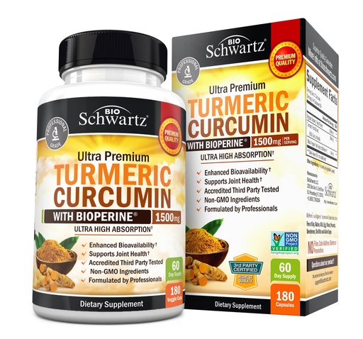 [BRSW2CYECUAWM2TL] Turmeric Curcumin with Black Pepper Extract 1500mg - High Absorption Ultra Potent Turmeric Supplement with 95% Curcuminoids and BioPerine - Non GMO Tumeric Capsules for Joint Support - 180 Capsules