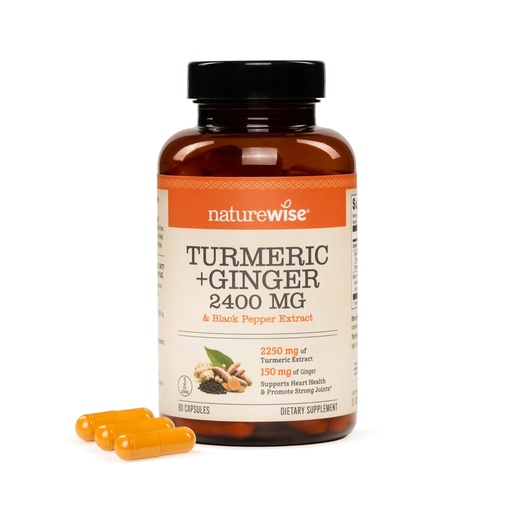 [BRSREYILOQCQ22Q3] NatureWise Turmeric Curcumin + Ginger 2400 mg - Ultra High Curcuminoids 2100 mg - Turmeric Extract + Ginger - Extra Strength & Absorption - Vegan, Non-GMO - 90 Count[30-Day Supply]