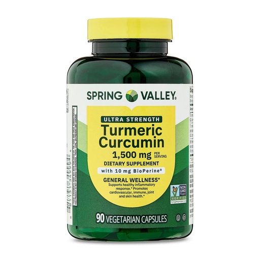 [BRSREHACBYAR6HQ7] Spring Valley Turmeric Curcumin Supplement – Ultra Strength 1,500 mg, 90 Vegetarian Capsules, Supports Joint & General Wellness (Packaging May Vary)
