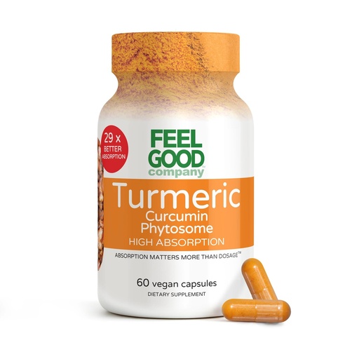 [BRSRAHAHCB5R4ELX] FeelGood Superfoods - Turmeric Curcumin Capsules - Ultra High Absorption - 60ct - 1000mg per Serving