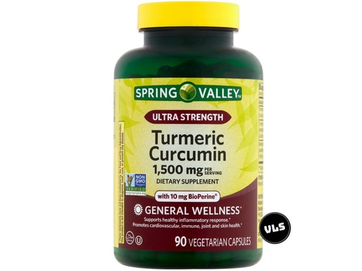 [BRSRAFA7BYMBSAAZ] Spring Valley, Turmeric Curcumin, 1500 mg, Ultra Strength General Wellness Dietary, Curcumin Supplements, Vegetarian, 90 Count Bundle with VLS Sticker