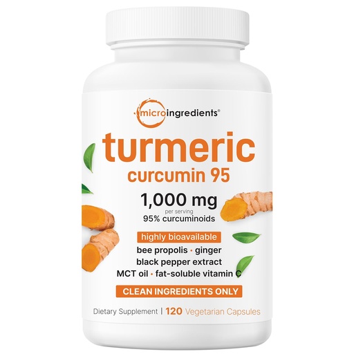 [BRSRAAL7B4FBEC3F] Micro Ingredients Pure Turmeric Curcumin Supplement 1,000mg – 95% Curcuminoids with Black Pepper & Ginger – High Absorption for Joint & Antioxidant Support* – Filler Free, 120 Veggie Capsules