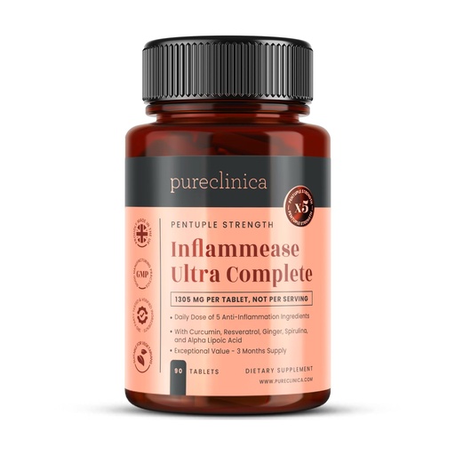 [BRSWGEI5CEFAA33O] INFLAMMEASE Ultra Complete 1305mg – 90 Tablets (Turmeric Extract, Curcumin, Spirulina, Alpha Lipoic Acid, Resveratrol & Ginger Extract) – 3 Month Supply