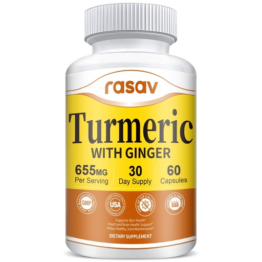 [BRSRGYLQBB7RACA6] Rasav Turmeric Curcumin Supplement - 95% Curcuminoids with Turmeric & Ginger, Black Pepper for Ultra High Absorption, Support Joint & Digestion Health, Non-GMO, 60 Capsules