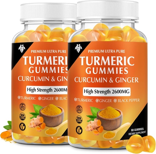 [BRSREZIFBUBQO3DG] Turmeric Curcumin Gummies (2 Pack) - Turmeric Curcumin Supplements with Ginger & Black Pepper Gummies for Immune Muscle Support Healthy Skin - Vegan, Gluten Free, Low Sugar - for Adults