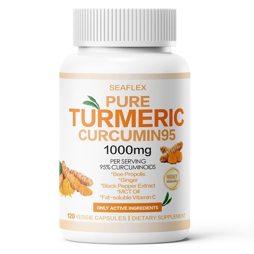 [BRSRGZQZBV7BYE3H] Turmeric Curcumin 95 1000mg - 95% Turmeric Complex Supplement with Bee Propolis (120 Capsules)