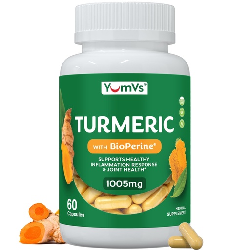 [BRSREAIEDF5A4YLV] YUM-Vs Turmeric Curcumin Supplement with Black Pepper – Made with 100mg Extract + 900mg Raw Organic Turmeric – Supplement for Joint Health & Mobility – Non-GMO, Gluten Free, Vegetarian (60 Capsules)