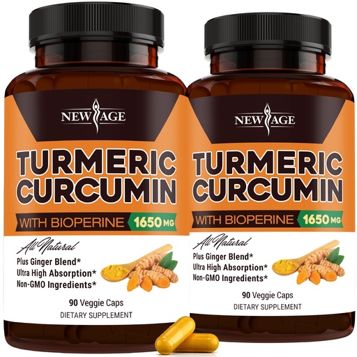 [BRSWGBL4PMPR43TO] NEW AGE Turmeric Curcumin Capsules - Standardized Curcuminoids - Non-GMO, Gluten Free 180 Count (Pack of 2)