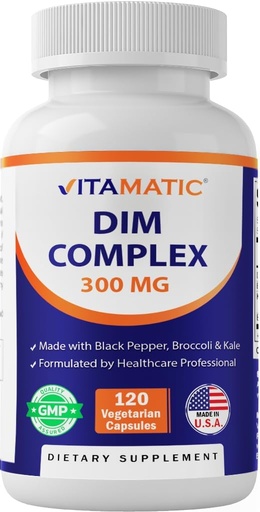 [BRSROBI5CIBQ2D37] Vitamatic DIM Supplement Complex for Women & Men - 300mg - 120 Veg Capsules - Made with Black Pepper, Broccoli Powder & Kale Powder - Non-GMO & Gluten Free - Supports Hormonal Balance