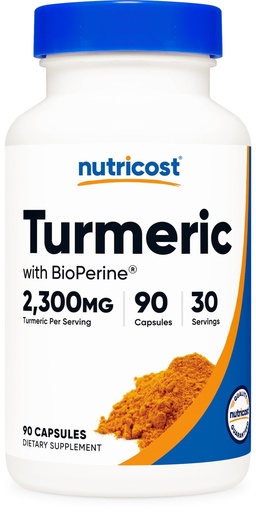 [BRSRGFALBUFAODTH] Nutricost Turmeric with BioPerine 90 Capsules for 30 Servings Per Bottle - Turmeric Extract Made with 95% Curcuminoids, Includes BioPerine Black Pepper Extract, Vegan, GMO-Free