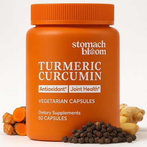 [BRSRAAYBBYHBGHLX] StomachBloom® Turmeric Curcumin with Ginger, Boswellia & Black Pepper | 100% Bioavailable, Patented Micronized Turmeric, Enhanced Absorption | Gut + Joint Support Supplement, 60 Count