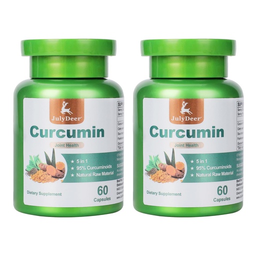 [BRSRACQZO4HR6DLB] JulyDeer Curcumin Turmeric Complex 2 Bottles with Celery Seed, Sour Cherry, Frankincense Extract, Glucosamine, 95% Curcuminoids for Joint Health, Antioxidant, Immunity Support - 120 Capsules