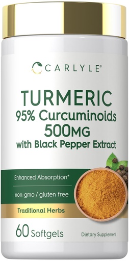 [BRSREBD5DIFRMHL2] Carlyle Turmeric Curcumin Supplement 500mg | 60 Softgels | with Black Pepper Extract | 95% Curcuminoids | Non-GMO, Gluten Free
