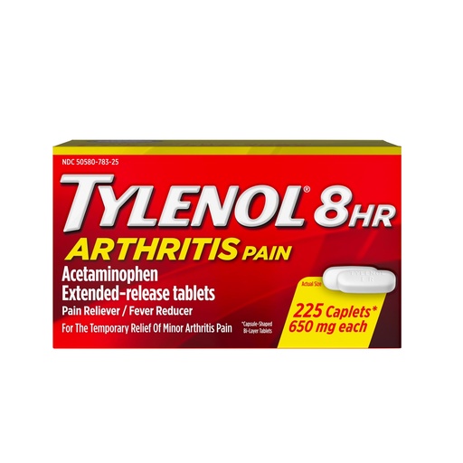 [BRSWIYQAONYBM2TU] Tylenol 8 Hour Arthritis Pain Extended Fast, Strong Pain Relief Caplets, Acetaminophen 650 mg Each, Relieves Minor Arthritis and Joint Pain, Fever Reducer, Gentle on Stomach, 225 Count Value Size