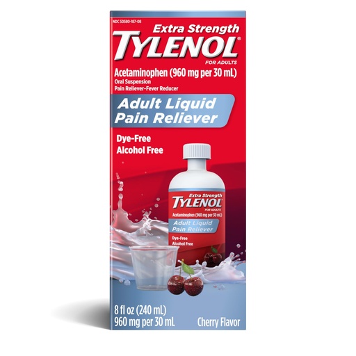[BRSW2ZI2OUHGYE3A] Tylenol Adult Liquid Pain Reliever and Fever Reducer, Extra Strength Liquid Acetaminophen for Fast Pain Relief for Headaches & Other Minor Pain, Cherry Flavor, Dye & Alcohol Free, 8 fl. oz