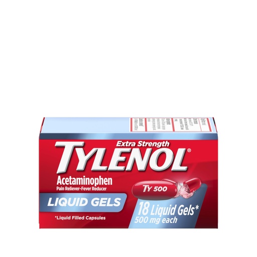[BRSREHYCBYFWY3D2] Tylenol Extra Strength Liquid Gels, Fast, Strong Pain Relief, Fever Reducer for Adults with 500 mg Acetaminophen, Fast-Acting Liquid Gel Capsules for Headaches & Minor Pain Relief, 18 Count
