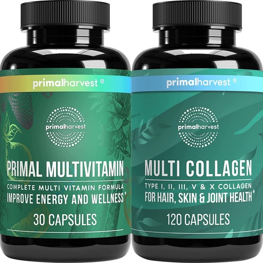 [BRSRMY36OIBGO33X] Primal Harvest Multivitamin &quot; Collagen supplements for Women and Men Multi Vitamin Capsules and Collagen Peptides Pills Bundle