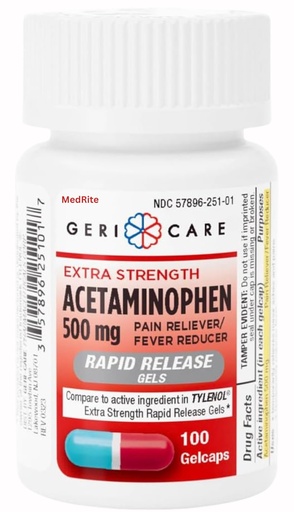 [BRSREHAYAEHB4YDF] Acetaminophen 500mg Extra Strength - 100 Rapid Release Gelcaps - Over-the-Counter Medication