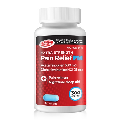 [BRSROGICOQIBSCDJ] Right Remedies Extra Strength Pain Relief PM & Nighttime Sleep Aid Caplets,(300 count), Acetaminophen 500 mg & Diphenhydramine HCl 25 mg, Non-Habit Forming, Compare to Active ingredients of Tylenol PM