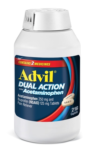 [BRSRMAILO4CRU2YU] Advil Dual Action Coated Caplets, 125 Mg Ibuprofen and 250 Mg Acetaminophen per Dose (2 Dose Equivalent) for 8 Hour Pain Relief - 216 Count