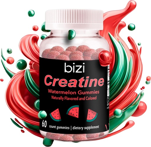 [BRSROBI6PMGW2HY6] Bizi Creatine Watermelon Gummies for Men & Women, Creatine Monohydrate Gummies, Watermelon Flavor Creatine Gummy, Trense, Lihaskasvu, & Recovery Supplement, Vegan & Gluteenittomat (60 ct)