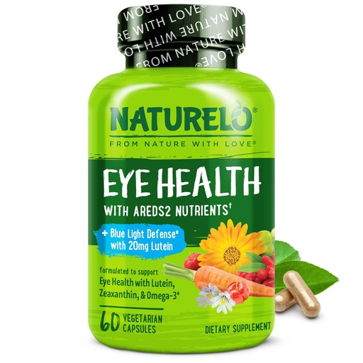 [BRSWGHQNAUFGYELK] NATURELO Eye Vitamins - AREDS 2 Formula Nutrients with Lutein, Zeaxanthin, Vitamin C, E, Zinc, Plus DHA - Supplement for Dry Eyes, Healthy Vision, Eye Support - 60 Vegan Capsules